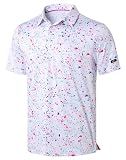 Obla Mens Golf Polo Shirts Short Sleeve Dry Fit Performance Moisture Wicking Casual Print Collared Golf Shirts for Men(White Colored Dots_XXL)