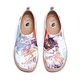 UIN Women's Walking Travel Shoes Slip On Canvas Casual Loafers Lightweight Art Painted Cute Pet Fashion Sneaker Curl Cat (8.5)