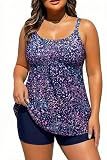 Star Whole Sky Women's Plus Size Tankini Swimsuit 2 Piece Flowy Top with Boy Shorts 18W