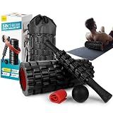 Krightlink 5-in-1 Foam Roller Set - Deep Tissue Muscle Recovery Kit with High Density Exercise Roller, Massage Ball, Resistance Band & Carry Bag for Physical Therapy & Pain Relief (Black)