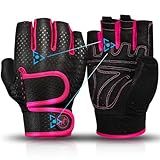 MOREOK Workout Gloves - Padded Weight Lifting for Men/Women, [3MM Gel] Fingerless Grip Gym Fitness Gloves Pink-M