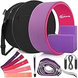 11-in-1 Yoga Wheel Set, Back Wheel for Back Pain, 2 Pack Yoga Blocks with Strap, Resistance Bands, Bag, Perfect for Stretching and Improving Backbends (Purple)