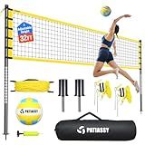 Outdoor Volleyball Net Set for Backyard & Beach, 32FT Regulation Size, Easy Setup Adjustable Height Poles, Portable Net System with PU Volleyball, Pump & Carry Bag