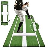 Shopsource Softball Pitching Mat, 10 x 3 FT Baseball Training Surface, Upgraded Anti-Slip With Stitched Embroidery Turf, Soft Rubber Mound for Indoor Outdoor