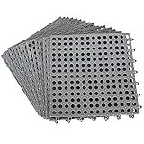 16Pack 12" x 12" Interlocking Rubber Floor Tiles Non-Slip Pool Mat Splicing Shower Cushion Mat for Bathroom, Deck, Drain, Pool, Patio, Balcony, Kennel, Dark Gray