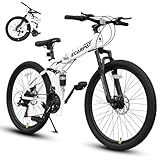 Ecarpat 26 Inch Folding Mountain Bike, 21 Speed Full Suspension Bicycle Dual Disc Brake, Durable Steel Fold Bike for Women and Man