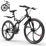 Outroad 26 Inch Mountain Bike,21-Speed Foldable Bike for Adult,Dual Suspension High-Carbon Steel MTB Foldable Bicycle,Dual Disc Brake Folding Bikes for Adult,Men and Women,HM-Black