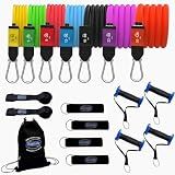 Bodylastics Pro Series Resistance Band Set- 7 Resistance Bands with Clips, Handles, Ankle Straps, Door Anchor, Carry Bag and Snap Reduction Tech (3-400 Lbs Set Assorted)