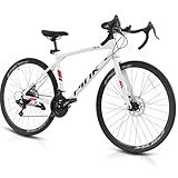 Pipleo Road Bike, 700C City Commuter Bicycle, 21 Speeds Shimano Drivetrain Sport Racing Bike, Light Weight Aluminum Frame, Urban Street Bike for Men Women Adult Bicycle (White, Frame Size 53CM)