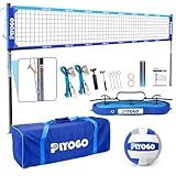 PLYOGO Volleyball Net for Backyard, Professional Portable Outdoor Heavy Duty Volleyball Net Set with Adjustable Aluminum Poles, Anti-Sag Design, Double Tension Adjuster for Beach, Grass |1680D Bag