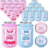 Ninehaoou 36 Count Boy or Girl Gender Reveal Decorations Team Girl Team Boy Can Coolers Sleeves Gender Reveal Can Coolers Pink and Blue Coolies for Baby Party Supplies
