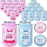 Ninehaoou 36 Count Boy or Girl Gender Reveal Decorations Team Girl Team Boy Can Coolers Sleeves Gender Reveal Can Coolers Pink and Blue Coolies for Baby Party Supplies