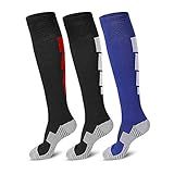 PoTao 3 Pairs Soccer Socks, Sport Knee High Socks Calf Compression Athletic Socks for Mens and Women Running&Training Football Thickening Keep Warm Sock