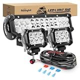 Nilight 12 Inch 72W Spot Flood Combo Led Light Bar 2Pcs 4Inch 18W Flood LED Pods Fog Lights Off Road with Wiring Harness Kit-3 Leads for Van Camper Car Pickup Golf Cart ATV UTV SUV Truck Boat 4x4