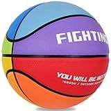 AXGUIQ Size 6 Rainbow Rubber Basketball, Soft Feel Youth & Women Basketball, Premium Thick Rubber with Deep Channels for Better Grip, High Bounce Indoor Outdoor Practice Ball