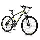 Ktaxon Mountain Bike 26 Inch Men & Women Mountain Bike 21-Speed Adult Bikes, Double Disc Brake, Suspension Fork,High Carbon Steel Frame (Black/Yellow)