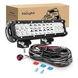 Nilight Led Light Bar 12 Inch 72W Spot Flood Combo Off Road Fog Lights Driving LED Pods with Off Road 16AWG Wiring Harness Kit - 1 Lead for Truck ATV UTV SUV Boat