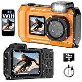 8K Underwater Camera, 70MP 33FT WiFi Waterproof Digital Camera with 32GB