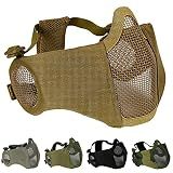 AOUTACC Airsoft Mesh Mask, Half Face Mesh Masks with Ear Protection for CS/Hunting/Paintball/Shooting (Mesh Ear, Tan)