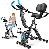 Birdfeel Foldable Exercise Bike, Multifunctional Indoor Stationary Bikes for Home with 8-Level Magnetic Resistance, Quiet Workout Bike with Arm Resistance Bands, LCD Monitor, 300LBS Capacity (Charcoal)