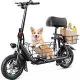 Gyroor C1S Electric Scooter with Seat for Adults - 550W Motor, Pet Basket, 19 MPH Top Speed, 20 Miles Range, 12" Pneumatic Tires, Foldable Commuting Scooter, Black