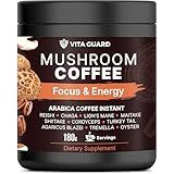 Vita Guard 10 Mushroom Coffee Instant Blend – Lion’s Mane, Cordyceps & Reishi – Premium Arabica with Coconut Powder – Focus, Energy & Immune Support | Cafe de Hongos – Rich & Smooth Adaptogenic Coffee