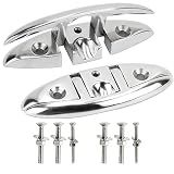 Laorde Boat Cleats 316 Stainless Steel Folding Dock Cleats 5 Inch Marine Grade Rope Cleat Flip Up Dock Cleat for Boat Kayak and Decoration with Fastener 2 Pack