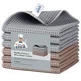 MR.SIGA Waffle Pattern Cleaning Cloths, Reusable Absorbent Microfiber Cleaning Cloths, Lint Free Microfiber Kitchen Towels, 6 Pack, Gray, 11.8 x 11.8 inch
