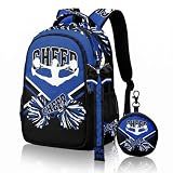 Paxiaroy Cheerleader Backpack with Ribbon Keychain & Coin Purse, Cheer Backpack For Cheerleading, Gifts for Team Women (Royal blue&Black&White)