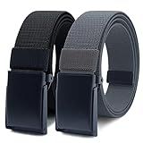 WYuZe Nylon Elastic Stretch Belt-2 Pack Men Casual Golf Belt Military Metal Buckle (Black+Dark Gray, Fits pant up to 42")