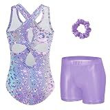 Zaclotre Gymnastics Leotards for Girls Hollow Back Unitards with Gym Shorts