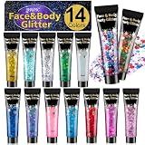 AROIC 14 Colors Body Glitter, Mermaid Fairy Hair Glitter Gel for Kids