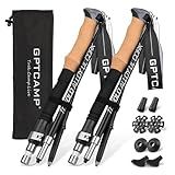 GPTCAMP Nordic Walking Stick, TPZ-1, Black 2pc Folding Collapsible Hiking Poles with Metal Quick Lock, Cork Handle, Lightweight 7075 Aluminum Trekking Poles for Seniors Women Men Hiking Gear