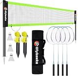 Olybeaka Professional Baminton Set, Portable Badminton Net Set for Backyard with Carring Bag, 4 Aluminum Badminton Rackets, 3 Shuttlecocks - Easy Set Up & Durable (20ft, Black)