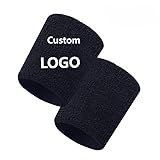 2 PCS Custom Tennis Wrist Sweatband-Absorbing,Custom Logo/Pattern, Suitable for Corporate Class Group Activities, Softball Cricket Basketball Yoga Workout for Men & Women (Black,3.15 in*3.94 in)