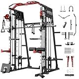 Mikolo Smith Machine, 2200lbs Squat Rack with LAT-Pull Down System & Cable Crossover Machine, Training Equipment with Leg Hold-Down Attachment