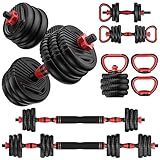 UNNMIIY Adjustable Dumbbell,10/20/35/45/70/90/110lbs Free Weight Set with Connector,4 in1 Dumbbell Used as Barbell,Kettlebells,Push up Stand,Fitness Exercises Home Gym Men/Women(20LBS(10LBS PAIR))
