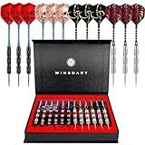 WINSDART Steel Tip Darts 12 Pack Set with Nonslip Iron Barrel Aluminum Dart Shafts and Flights Darts Sharpener an Gift Box (Black & Silver-Darts-A)