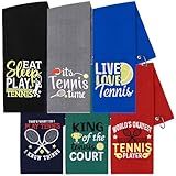 DAVAXI 6 Pcs Tennis Towel 16 x 24 Inch Funny Soft Embroidered Towels Hand Towel with Carabiner Clip Player Towels Tennis Gifts for Men Women Team Sports Court Accessories Gift