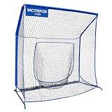 Baseball Softball Net with Blocking System, 7x7FT Practice Cage for Batting/Pitching/Fielding, Metal Frame with Elevated Base and Storage Bag for Backyard Outdoor Indoor