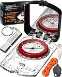 Outdoor Guardian Pathfinder Sighting Compass - Precise Navigation, Hiking and Orienteering Mirror Compass with Luminous Bezel, Adjustable Declination, Clinometer, LED and Survival Whistle, Scout Gifts