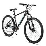 HH HILAND 26 Inch Mens and Womens Mountain Bike, 21 Speed Mountain Bicycle with Dual Disc Brake, Front Suspension Fork, High Carbon Steel Frame Urban Commuter Bike for Adults, Black