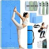 DICYWUDI Yoga Mat Thick, 6 Fabric Resistance Bands, 2 Pack Yoga Blocks, Home Workout Equipment Essentials Starter Kit for Beginners Full Body Toning