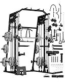 GarveeLife Smith Machine Home Gym All in One, 2200LBS Squat Rack Power Cage with Smith Bar, Lat Pull-Down, Cable Systems, Leg Hold-Down and More Attachments, Workout Equipment (Black)