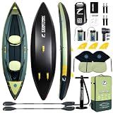 TIDETREK Inflatable Touring Kayak 1-Person & 2-Person with Waterproof Seat & Full Accessory Kit, Lightweight Recreational Kayak for Lake, River & Fishing (Jungle Trail, 2-Person(Tandem))