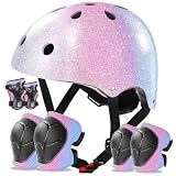 BiutiMama Kids Bike Helmet Set for Boys Girls Toddler Bicycle Helmet Adjustable Skateboard Helmet Protective Gear Set Knee Elbow Wrist Pads for Children Cycling, Scooter, Outdoor Sports