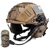 Tactical Helmet with Headset,Adjustable Helmet with Helmet Cover and Fcae Mask for Cosplay Military Tactical Airsoft Gear (Set-A)