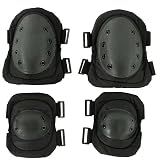 First to act tactical Knee Pad Elbow Pad Set Airsoft Knee Elbow Protective Pads Combat Paintball Skate Outdoor Sports Tactical Safety Guard Gear (Black-Set of 4, M-for Adult)