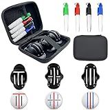 HIFQUI Golf Ball Marker Set with Carry Case, 3 Golf Ball Marking Stencils and 4 Color Golf Ball Markers, Golf Ball Marker Liner Marker, Golf Ball Alignment Marking Tool