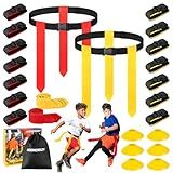 Flag Football Belts, 14 Player Flag Football Set with Belts, Flags, Soccer Cones & Bag for Kids, Youth & Adult, Adjustable Flag Football Equipment for Max Waist Circumference of 43"